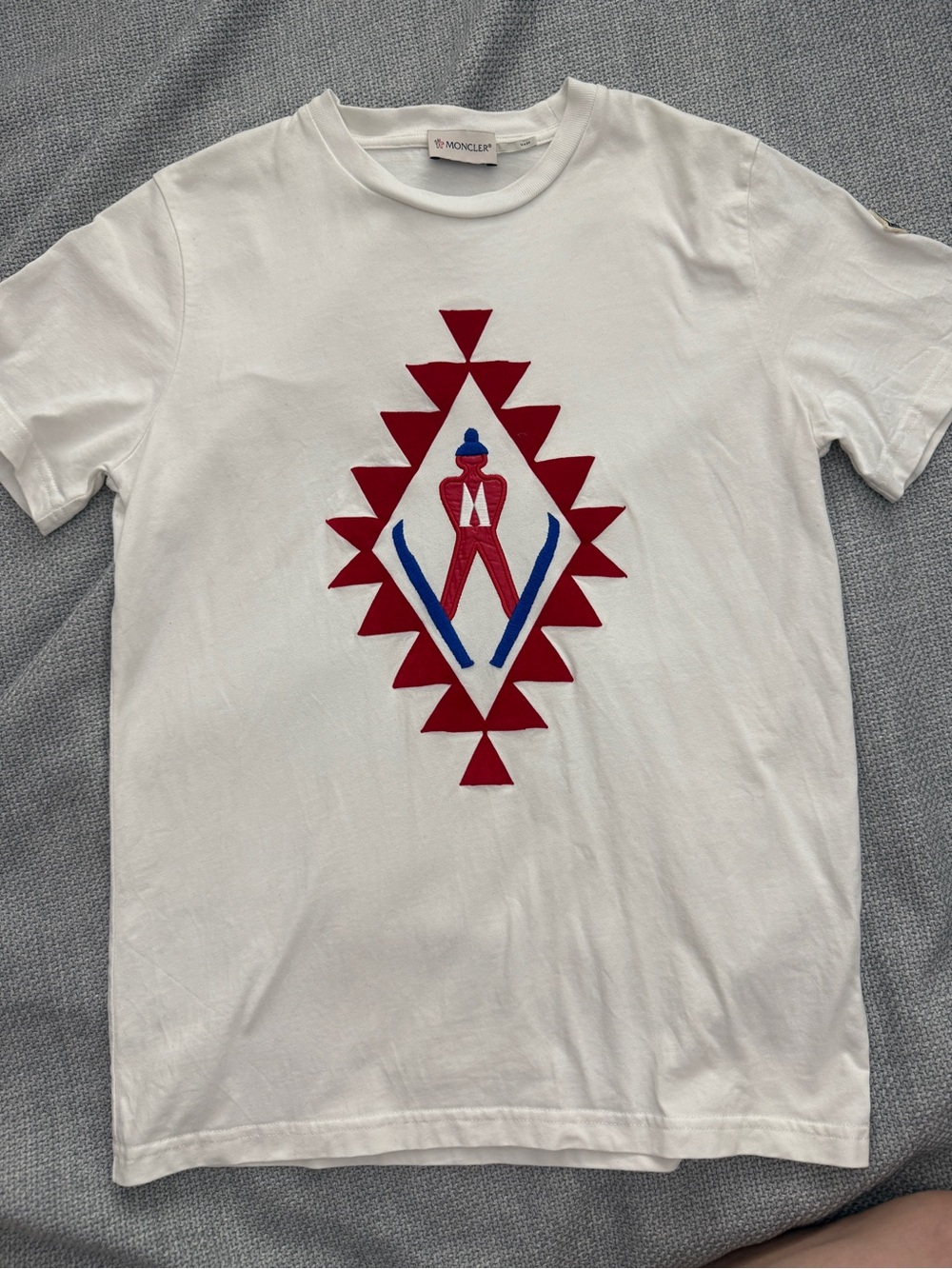 Moncler White Graphic Ski-Icon T-Shirt youth size 14 women xs